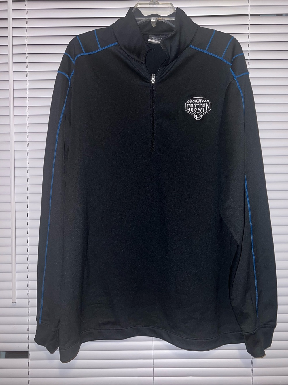 Nike Dri-FIT Men's Sz L Cotton Bowl Black/Blue 1/4 Zip Neck Pullover Polo